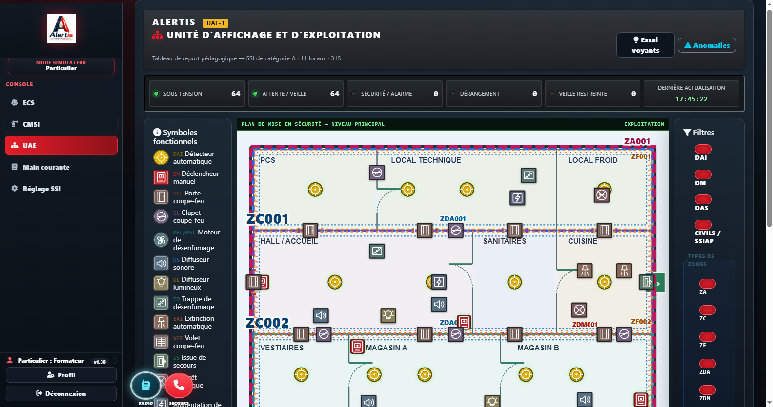 Plan UAE du simulateur SSI Alertis